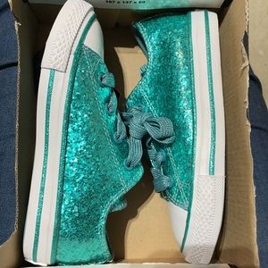 Kids Converse Brittany Sequin Sparkly Teal Blue